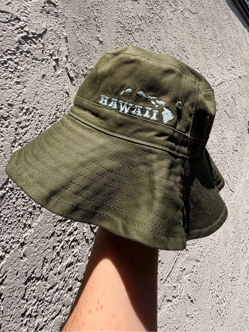 Olive Green Reversible Hawaii Embroidered Bucket Hat